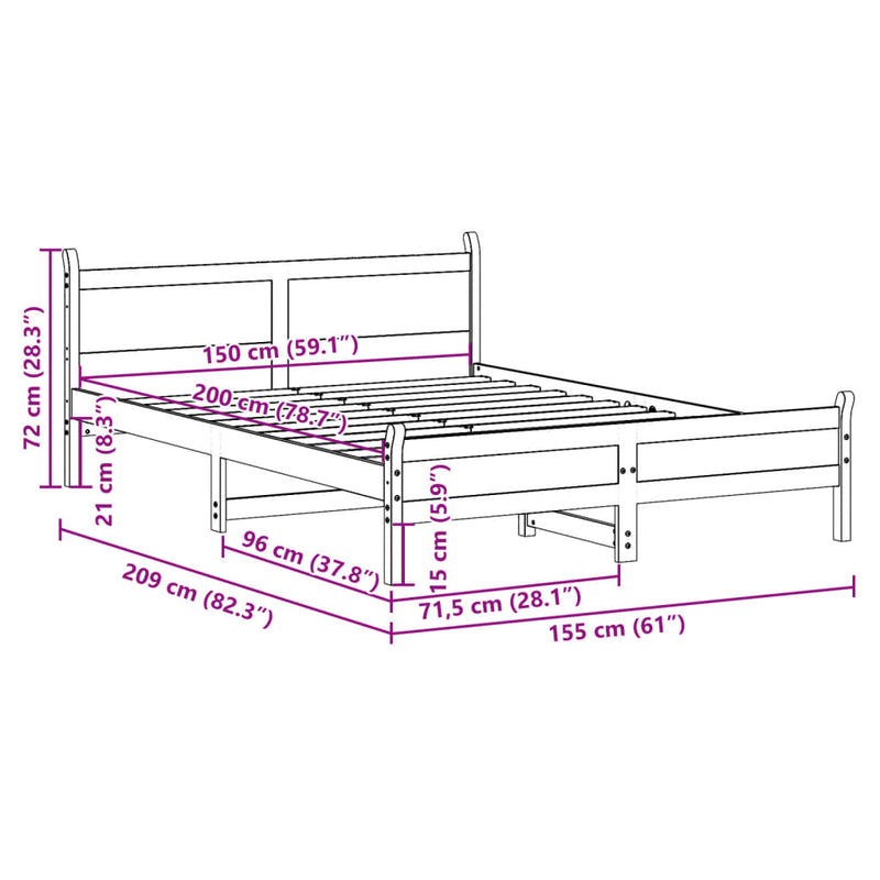 Sengeramme uten madrass 150x200 cm heltre furu