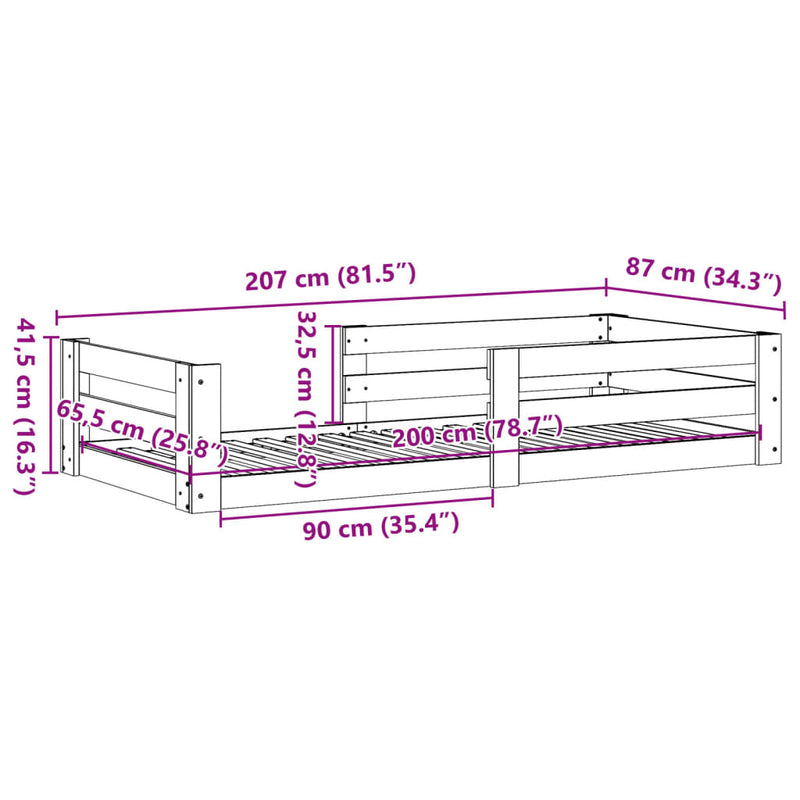 Sengeramme uten madrass voksbrun 80x200 cm heltre furu