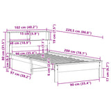 Seng med bokhylle uten madrass 90x200 cm heltre furu