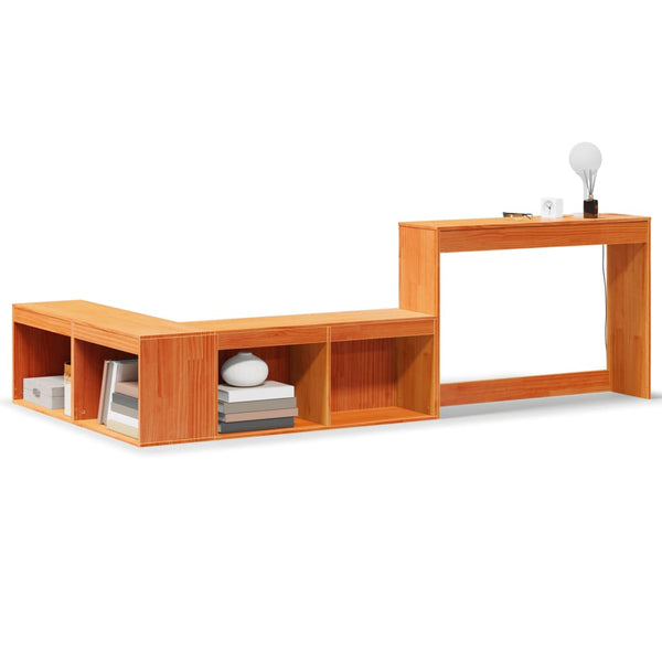 Nattbord med skrivebord voksbrun 232x112x75 cm heltre furu