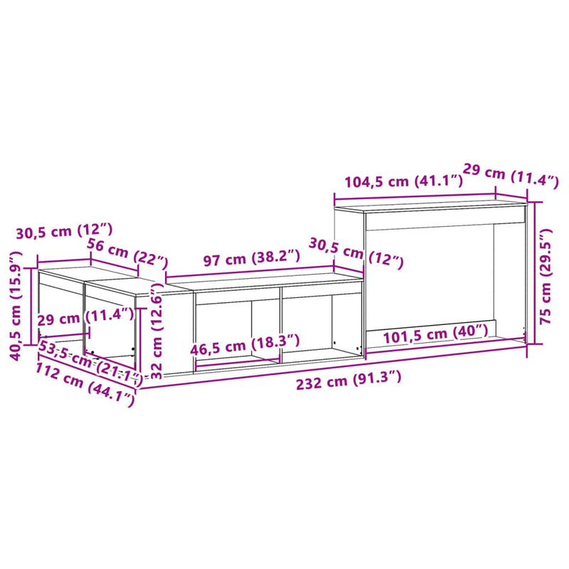 Nattbord med skrivebord voksbrun 232x112x75 cm heltre furu