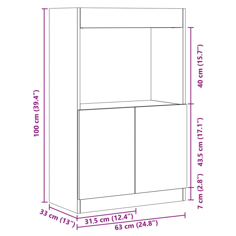 Highboard artisan eik 63x33x100 cm konstruert tre