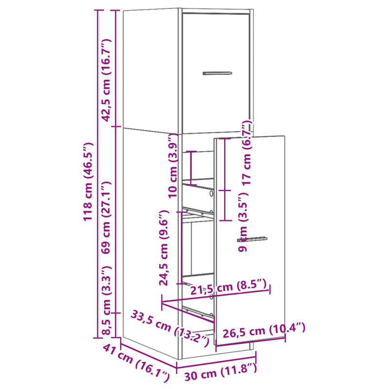 Apotekskap betonggrå 30x41x118 cm konstruert tre