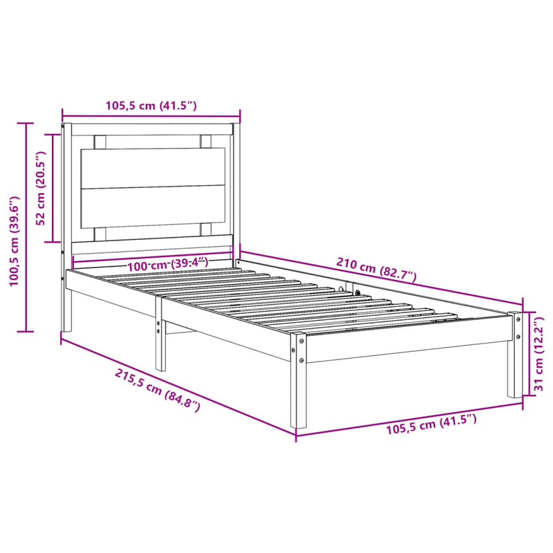 Ekstra lang sengeramme uten madrass 100x210 cm heltre