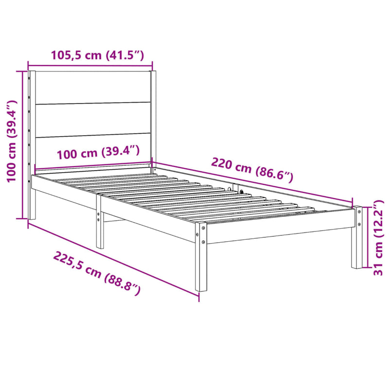 Ekstra lang sengeramme uten madrass 100x220 cm heltre