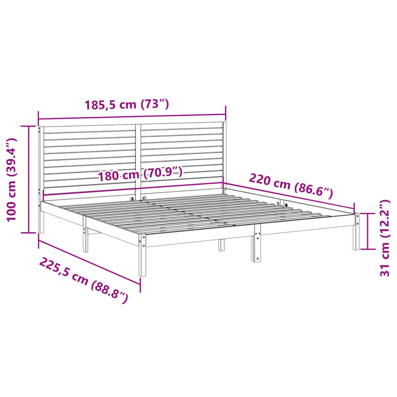 Ekstra lang sengeramme uten madrass hvit 180x220 cm heltre