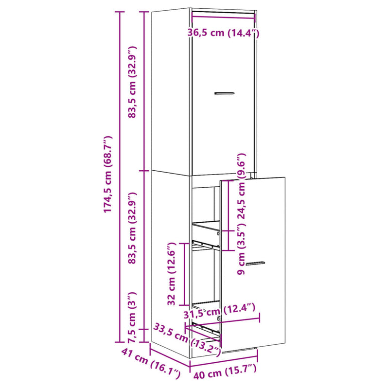 Apotekskap betonggrå 40x41x174,5 cm konstruert tre