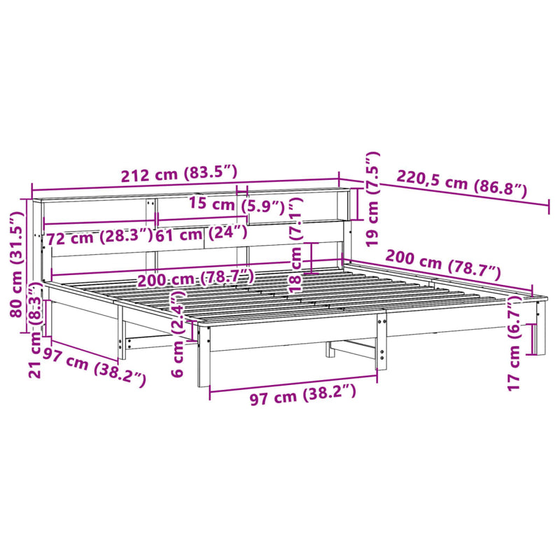 Sengeramme med madrass hvit 200x200 cm heltre furu