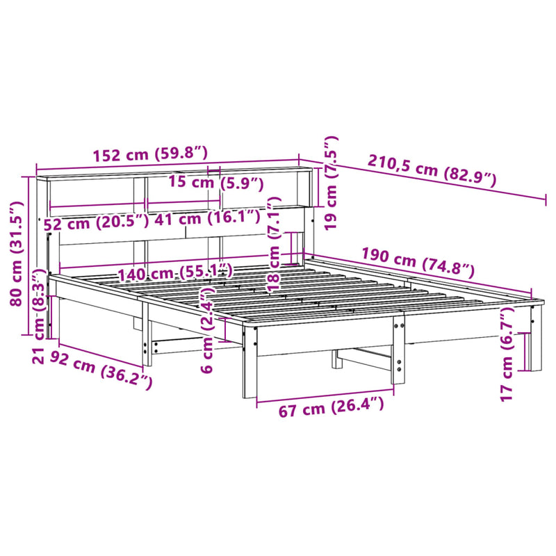 Sengeramme uten madrass hvit 140x190 cm heltre furu