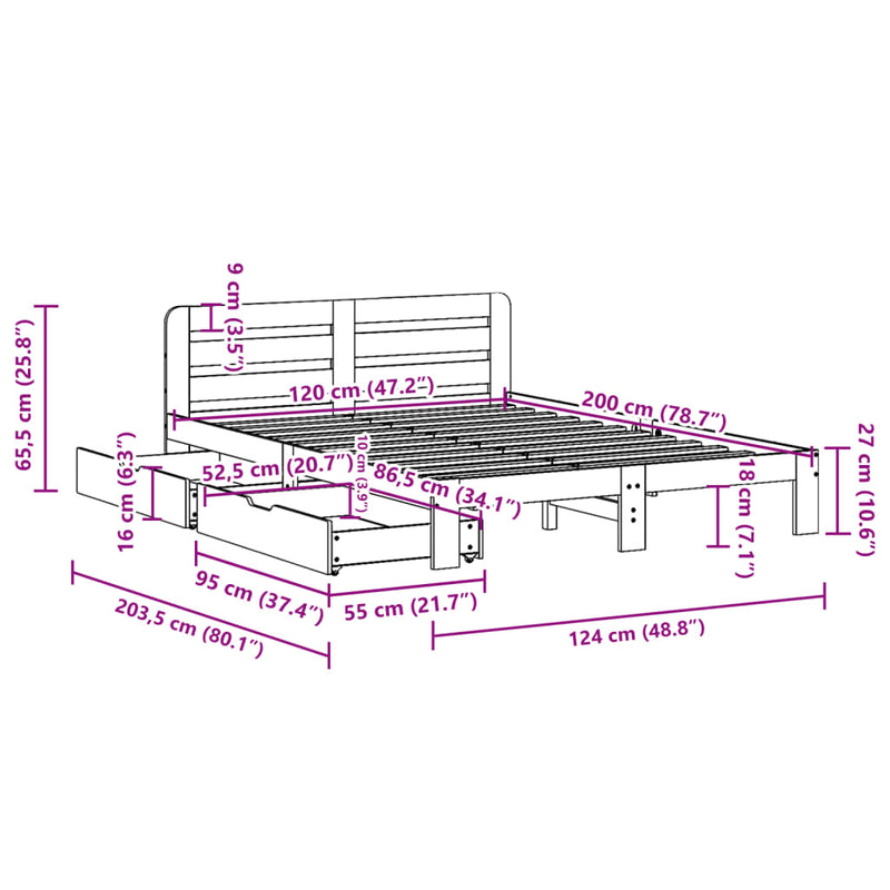 Sengeramme uten madrass 120x200 cm heltre furu