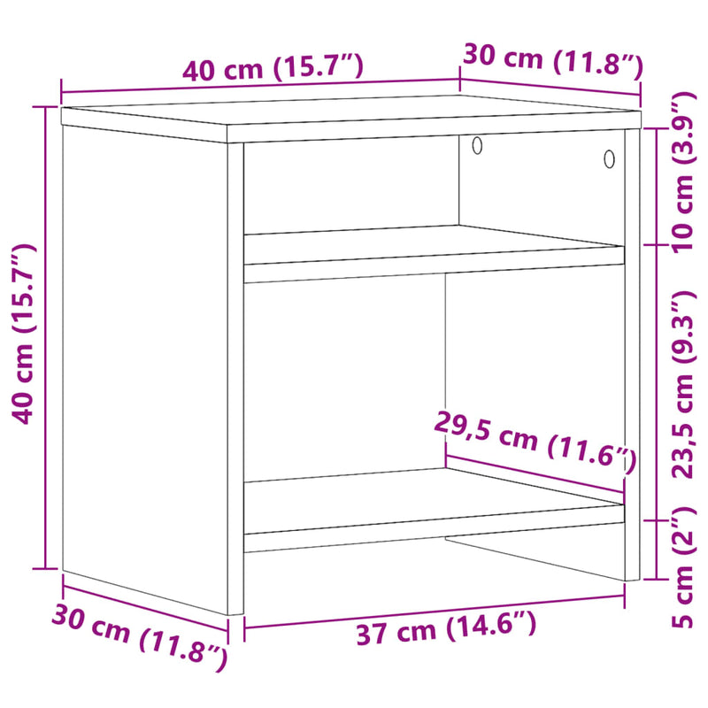 Nattbord 2 stk artisan eik 40x30x40 cm konstruert tre