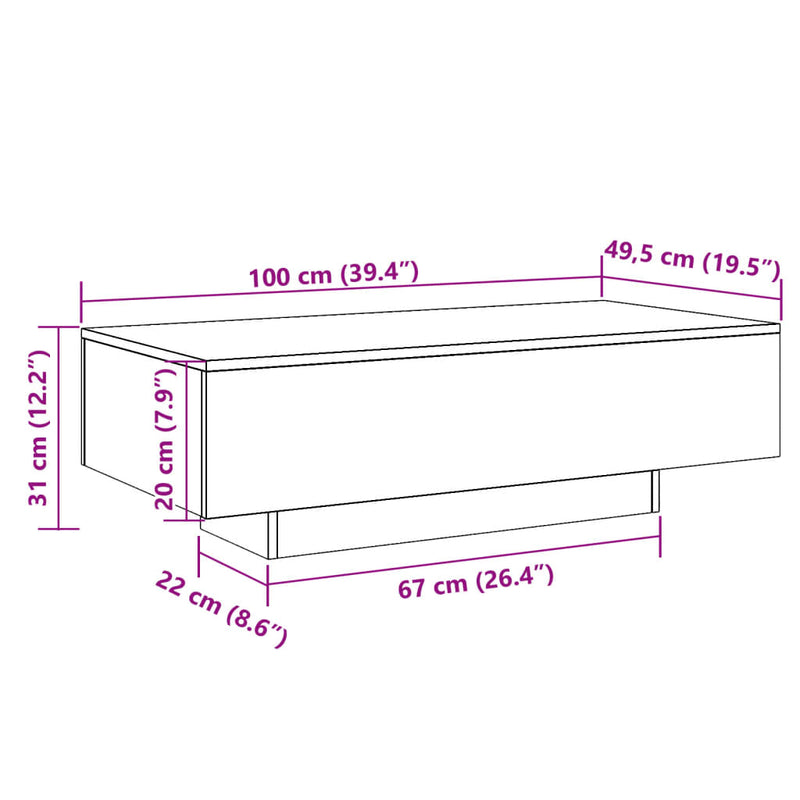 Salongbord artisan eik 100x49,5x31 cm konstruert tre