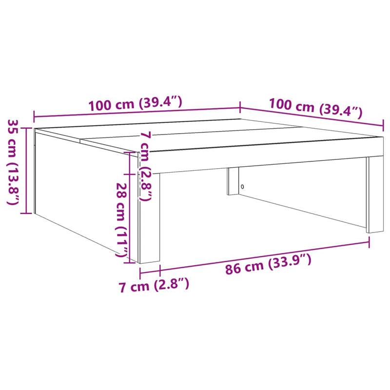 Salongbord gammelt tre 100x100x35 cm konstruert tre