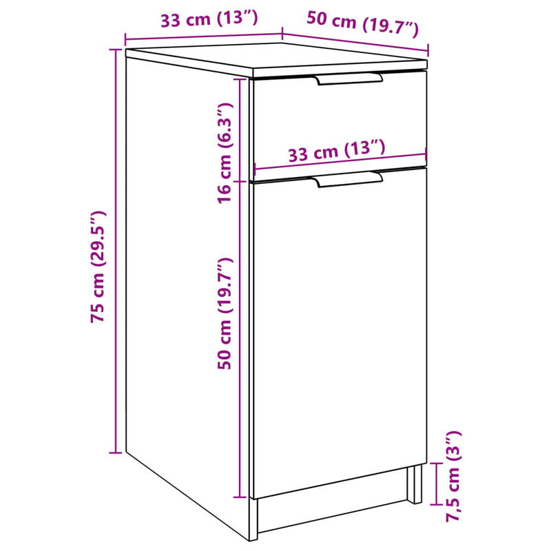 Skap for skrivebord artisan eik 33x50x75 cm konstruert tre