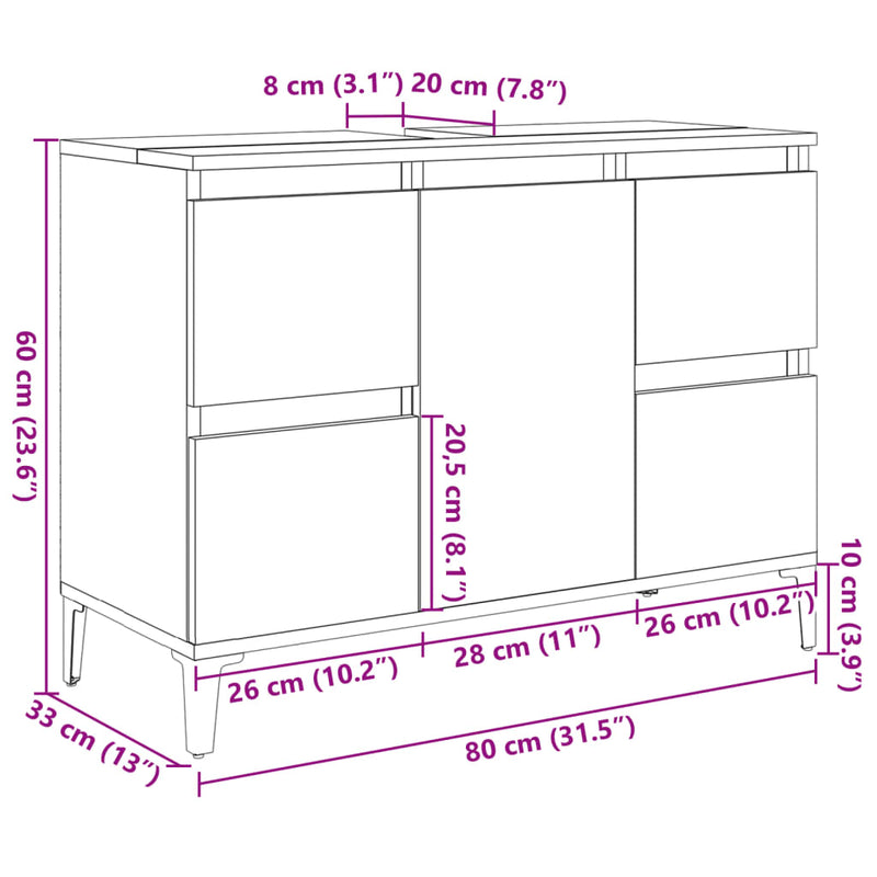 Servantskap betonggrå 80x33x60 cm konstruert tre