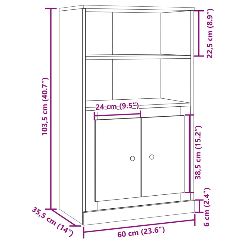 Highboard gammelt tre 60x35,5x103,5 cm konstruert tre