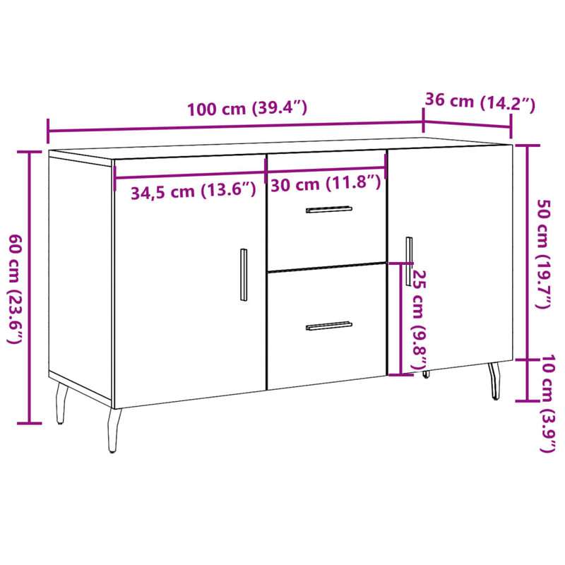 Skjenk artisan eik 100x36x60 cm konstruert tre