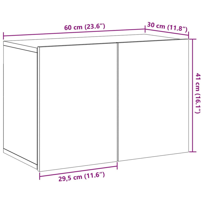 Vegghengt TV-benk gammelt tre 60x30x41 cm