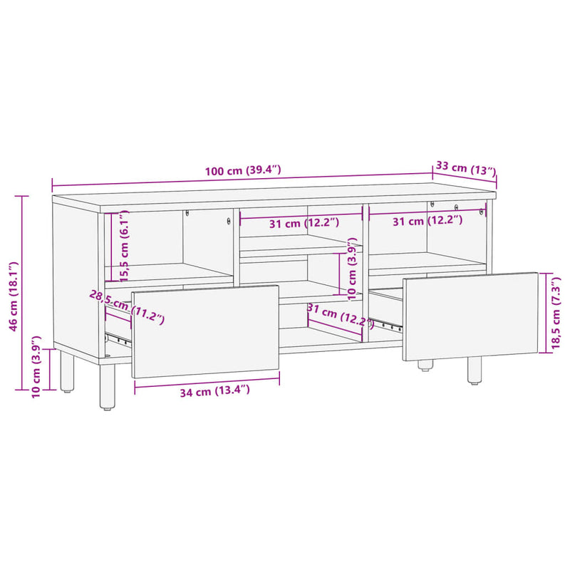 TV-benk svart 100x33x46 cm konstruert tre