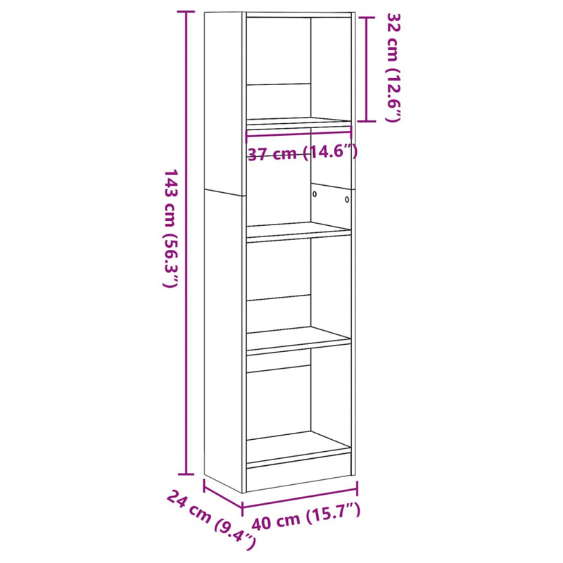 Bokhylle artisan eik 40x24x143 cm konstruert tre