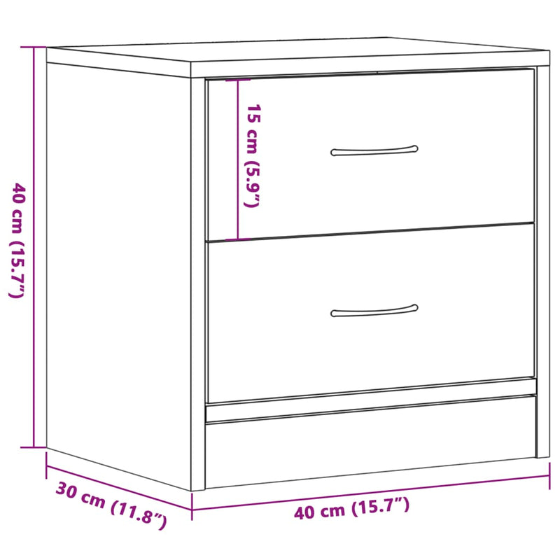 Nattbord 2 stk artisan eik 40x30x40 cm konstruert tre