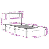 Seng med bokhylle uten madrass voksbrun 90x200 cm heltre furu