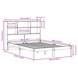 Seng med bokhylle uten madrass voksbrun 160x200 cm heltre furu