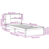 Seng med bokhylle uten madrass hvit 90x190 cm heltre furu