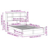 Seng med bokhylle uten madrass 150x200 cm heltre furu