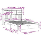 Seng med bokhylle uten madrass 140x200 cm heltre furu