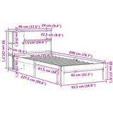 Seng med bokhylle uten madrass 90x200 cm heltre furu