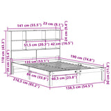 Seng med bokhylle uten madrass 135x190 cm heltre furu