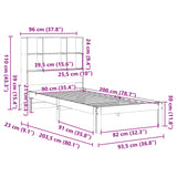 Seng med bokhylle uten madrass 90x200 cm heltre furu