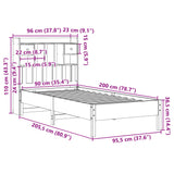 Seng med bokhylle uten madrass 90x200 cm heltre furu