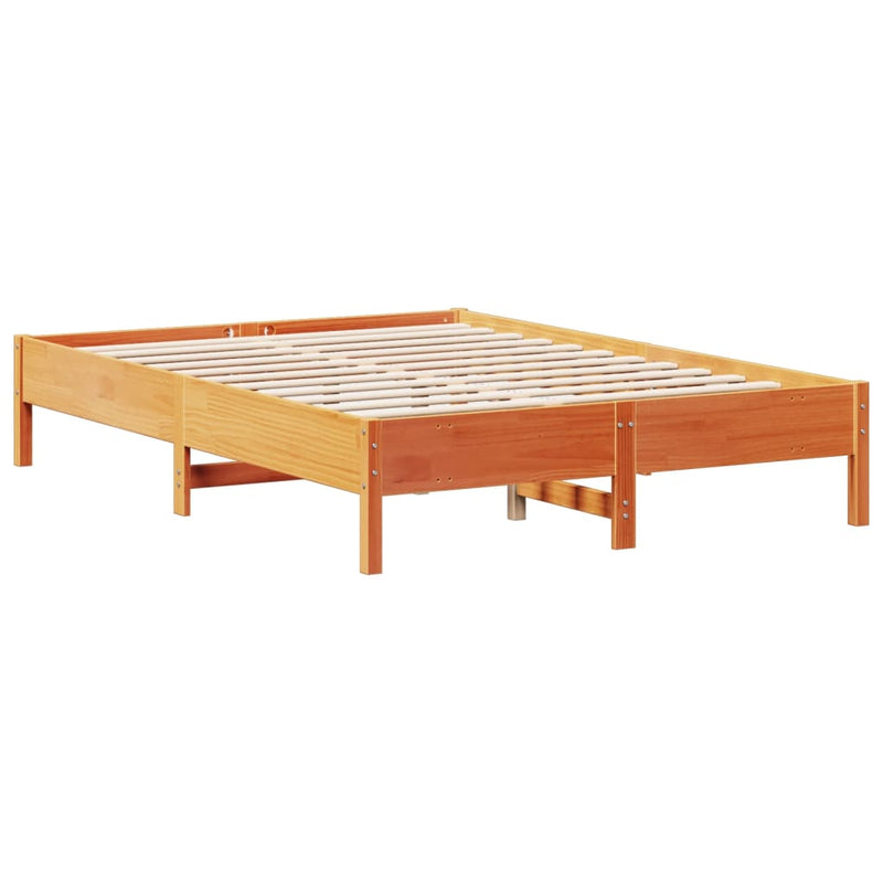 Seng med bokhylle uten madrass voksbrun 140x190 cm heltre furu