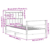 Seng med bokhylle uten madrass hvit 90x200 cm heltre furu