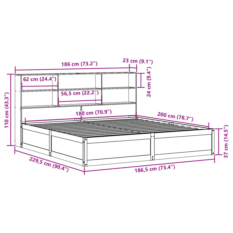 Sengeramme uten madrass hvit 180x200 cm heltre furu