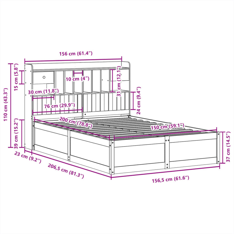 Sengeramme uten madrass brun 150x200 cm heltre furu