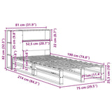 Seng med bokhylle uten madrass voksbrun 75x190 cm heltre