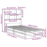 Seng med bokhylle uten madrass 75x190 cm heltre