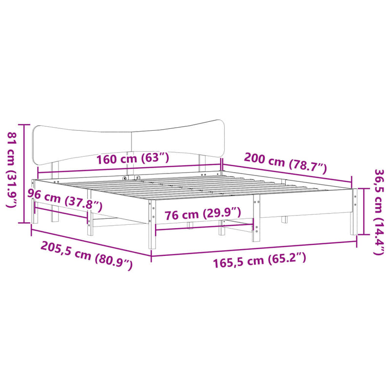 Sengeramme uten madrass 160x200 cm heltre furu