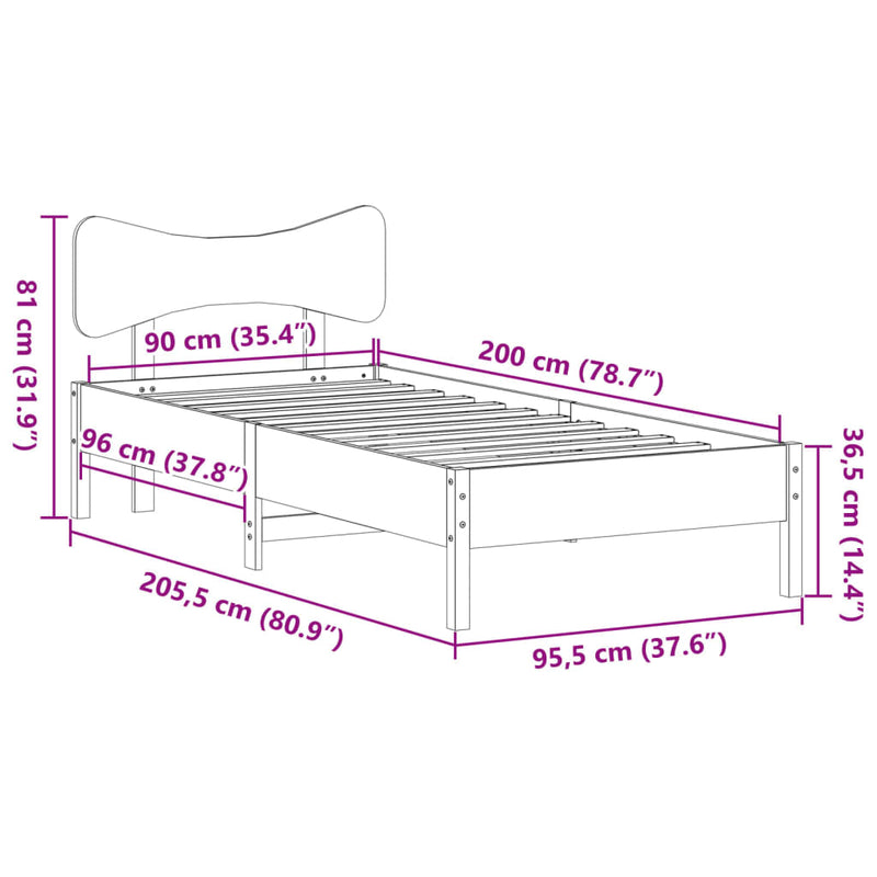 Sengeramme uten madrass 90x200 cm heltre furu