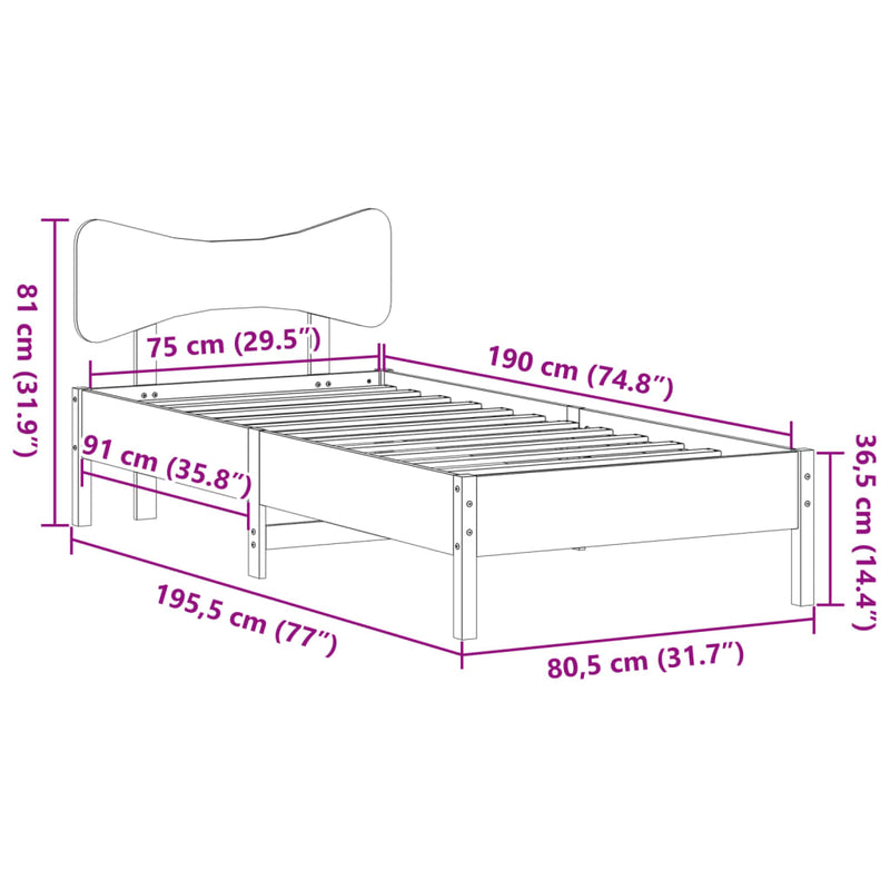 Sengeramme uten madrass 75x190 cm heltre furu