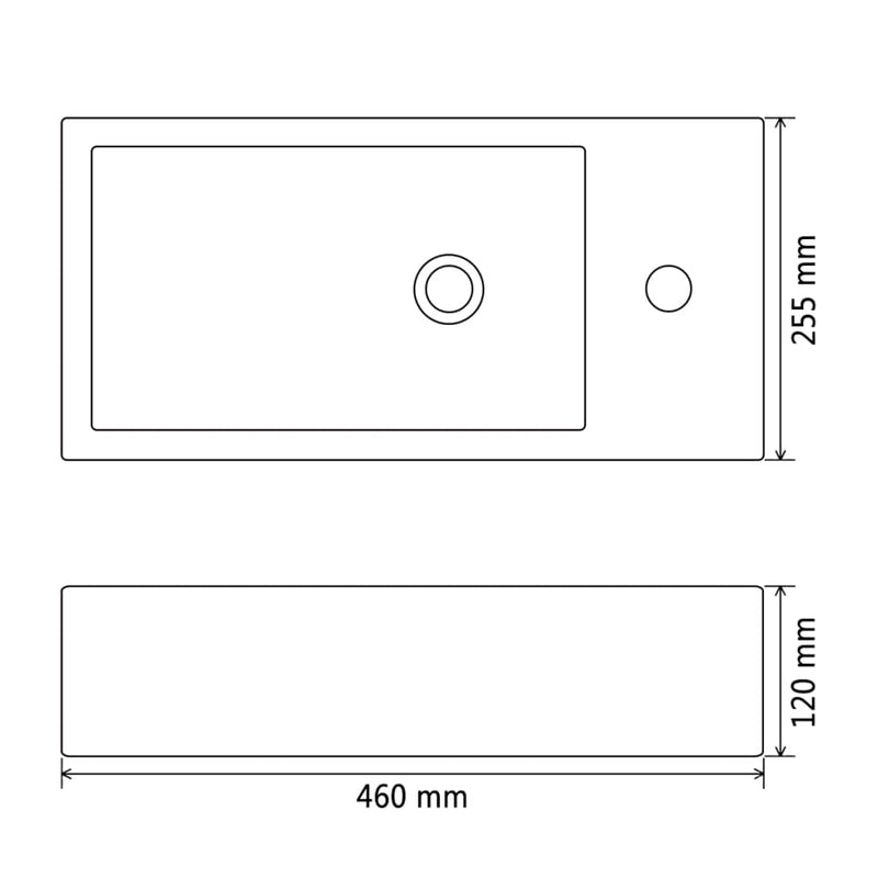 Servant med kranhull rektangulært keramisk hvit 46x25,5x12 cm