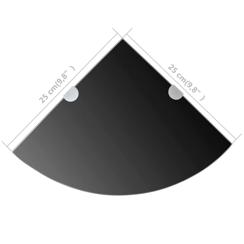 Hjørnehylle med kromstøtter svart glass 25x25 cm
