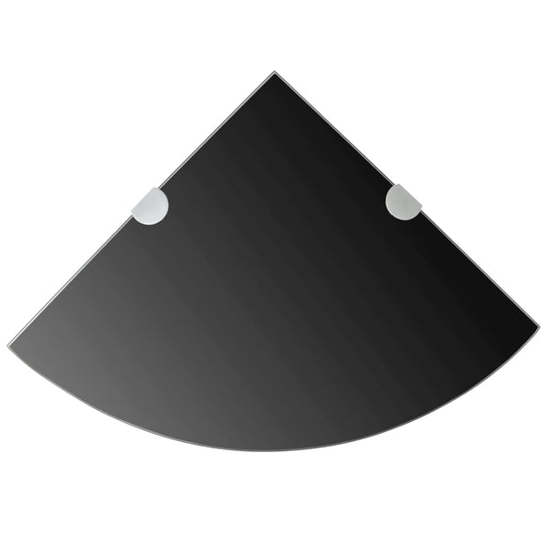 Hjørnehylle med kromstøtter svart glass 35x35 cm
