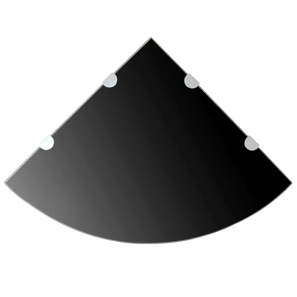 Hjørnehylle med kromstøtter svart glass 45x45 cm