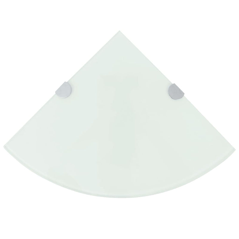 Hjørnehylle med kromstøtter hvitt glass 25x25 cm