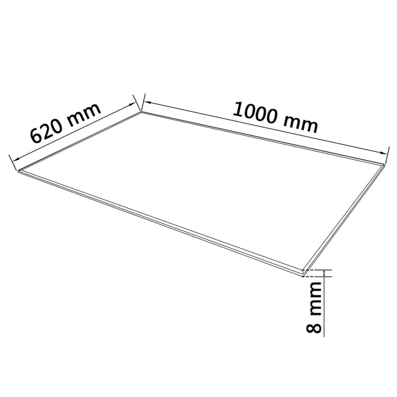 Bordplate herdet glass rektangulært 1000x620 mm