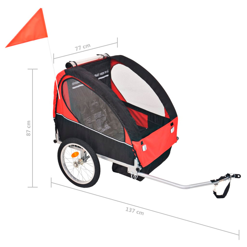 Sykkelvogn for barn rød og svart 30 kg